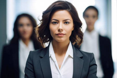 cropped shot of a businesswoman with her colleagues blurred in the background, created with generative aiの素材