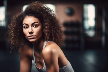 shot of a sporty young woman at the gym, created with generative aiの素材