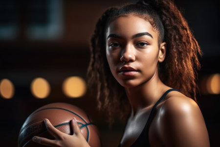 cropped shot of a sporty young woman holding a volleyball, created with generative aiの素材