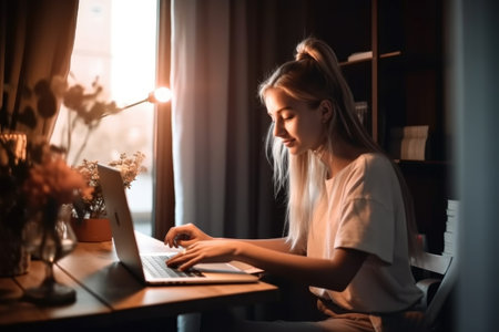 shot of a young girl shopping online, created with generative aiの素材
