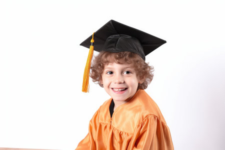 happy, portrait and education with kid in studio isolated on a white background space, created with generative aiの素材