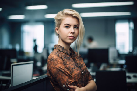 portrait of a young female designer standing in an office, created with generative aiの素材