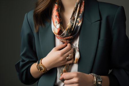 person, modeling outfit of mix of casual and formal styles, with accessories, created with generative aiの素材
