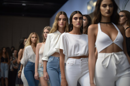 runway show, with models showcasing the newest trends and fashions in fashion, created with generative aiの素材
