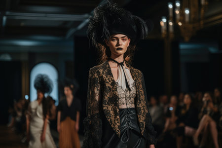 a model, showcasing the latest fashions on a runway, created with generative aiの素材