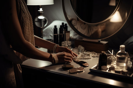 person, getting ready for night out, with outfit and accessories visible, created with generative aiの素材