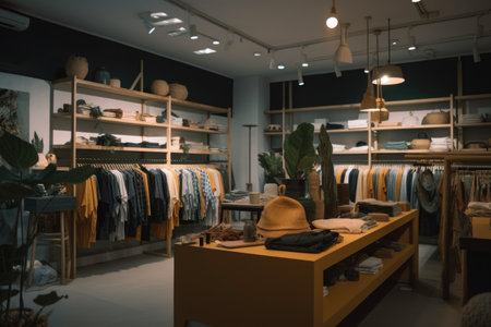 clothing store, with variety of clothing and accessories on display, created with generative aiの素材