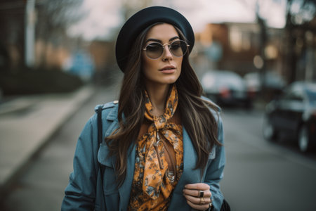 trendsetting fashion blogger, showcasing outfit of the day, created with generative aiの素材