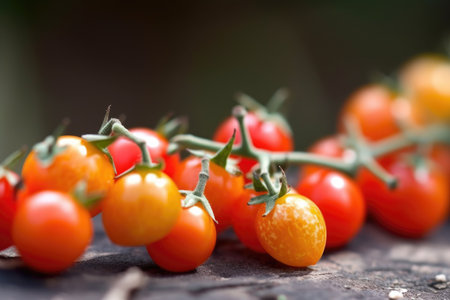 closeup of ripe cherry tomatoes, created with generative aiの素材