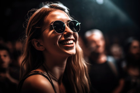 shot of a young woman at a concert, created with generative aiの素材