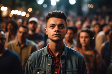 shot of a group of friends enjoying themselves at a concert, created with generative aiの素材