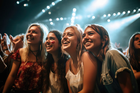 shot of a group of friends enjoying the concert, created with generative aiの素材