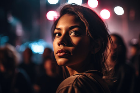 shot of an attractive young woman at a concert, created with generative aiの素材