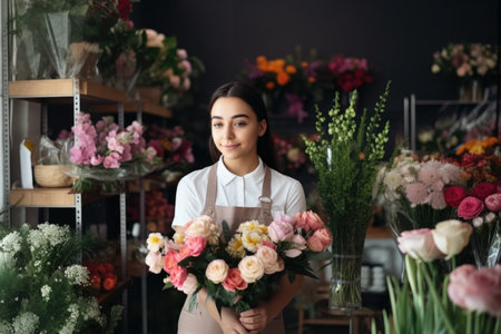 cropped shot of an attractive young florist inside, created with generative aiの素材