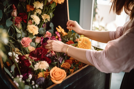 cropped shot of a woman putting some money in the donation box at her local florist, created with generative aiの素材