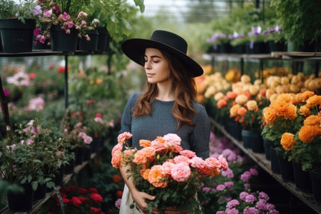 cropped shot of a female florist standing in her plant nursery, created with generative aiの素材