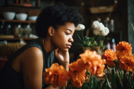 cropped shot of a beautiful young woman working in her small business, created with generative aiの素材