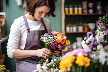 cropped shot of a florist using her cellphone, created with generative aiの素材
