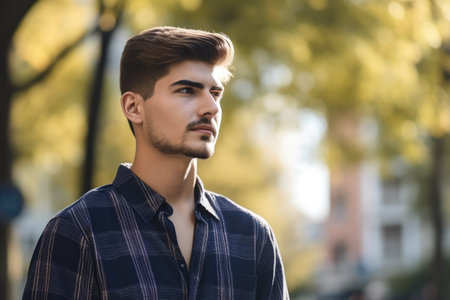 cropped shot of a handsome young man standing outside, created with generative aiの素材