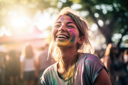 shot of a young woman enjoying herself at an outdoor festival, created with generative aiの素材