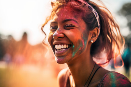 shot of a young woman enjoying herself at an outdoor festival, created with generative aiの素材