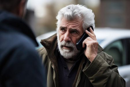 shot of a man using his phone to call for help, created with generative aiの素材