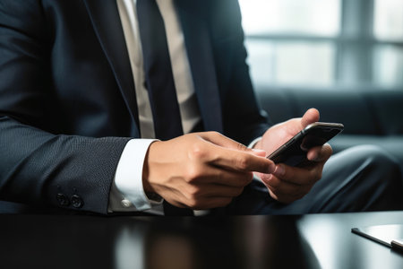 cropped shot of a businessman using his smartphone to make a payment, created with generative aiの素材
