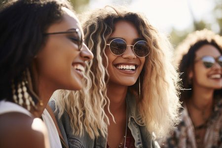 a cropped shot of a group of friends enjoying a day outdoors, created with generative aiの素材