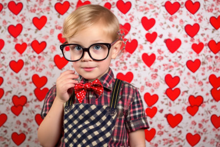 a young boy in a dress with heart shaped glasses, created with generative aiの素材