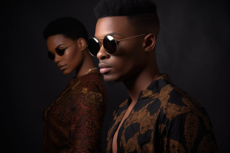 gender neutral clothes, black man and model portrait with fashion clothing in studio, created with generative aiの素材