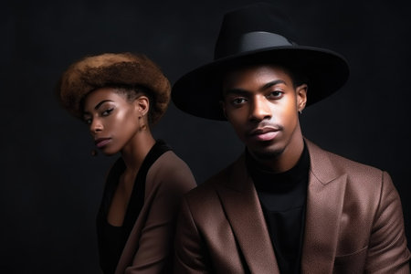 gender neutral clothes, black man and model portrait with fashion clothing in studio, created with generative aiの素材