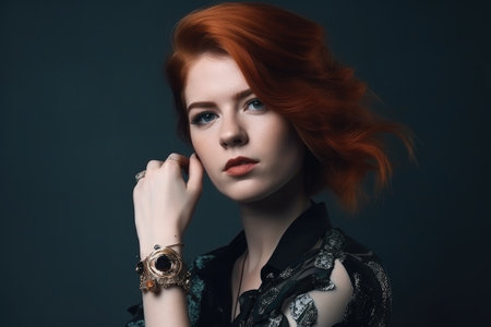 fashion, rock and portrait of person in a studio on a gray background with style and makeup, created with generative aiの素材