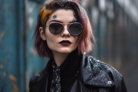 fashion, clothes and portrait of a person in edgy style with trendy punk aesthetic, created with generative aiの素材