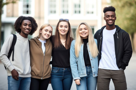 shot of a group of university students standing together, created with generative aiの素材