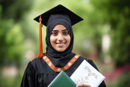 portrait of a young woman holding her diploma on graduation day, created with generative aiの素材
