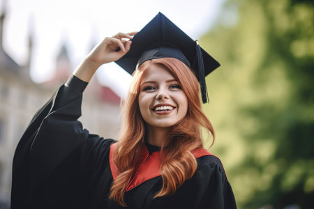 portrait of a happy young woman celebrating her graduation from university, created with generative aiの素材