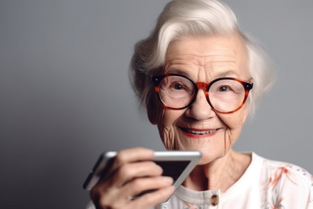 senior woman, smile or tablet with a mockup of advertising or social media website, created with generative aiの素材