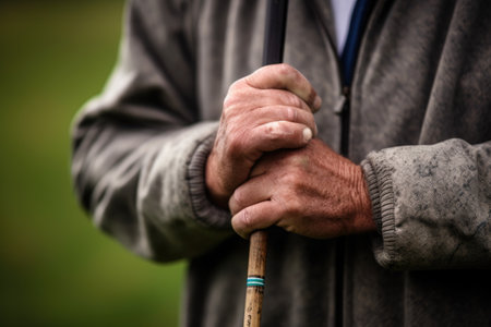 closeup of a golfer holding his club with copy space, created with generative aiの素材