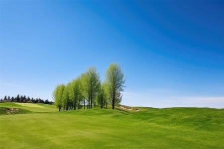 copy space of a golf course on a sunny day, created with generative aiの素材