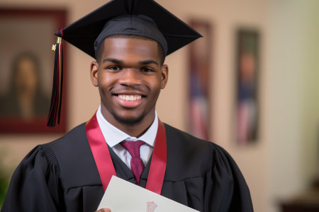 a young graduate smiling at the camera with his diploma in hand, created with generative aiの素材