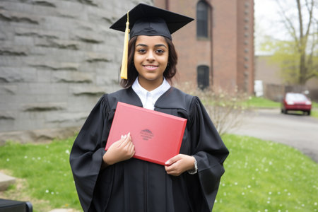 a young student holding her diploma, created with generative aiの素材