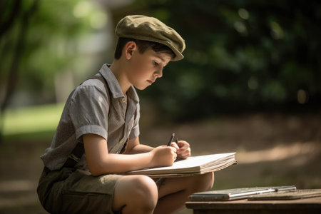a young student sitting outside studying, created with generative aiの素材