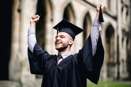 shot of a university student celebrating on graduation day, created with generative aiの素材