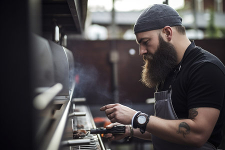 shot of a man checking the temperature on his grill, created with generative aiの素材