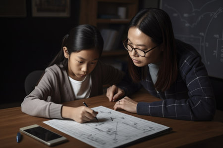 remote tutor instructing student on how to solve math problem, created with generative aiの素材
