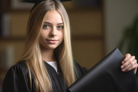 portrait of a young woman holding her diploma on graduation day, created with generative aiの素材