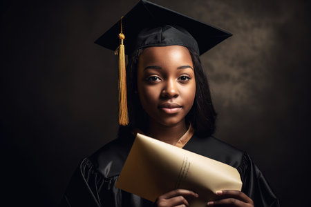 shot of a young woman holding her graduation diploma, created with generative aiの素材