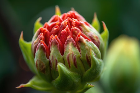 closeup of a flower bud growing inside in nature, created with generative aiの素材