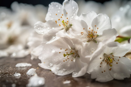 closeup of white cherry blossom petals, created with generative aiの素材
