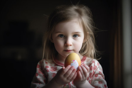 shot of a little girl holding an easter egg during christmas, created with generative aiの素材